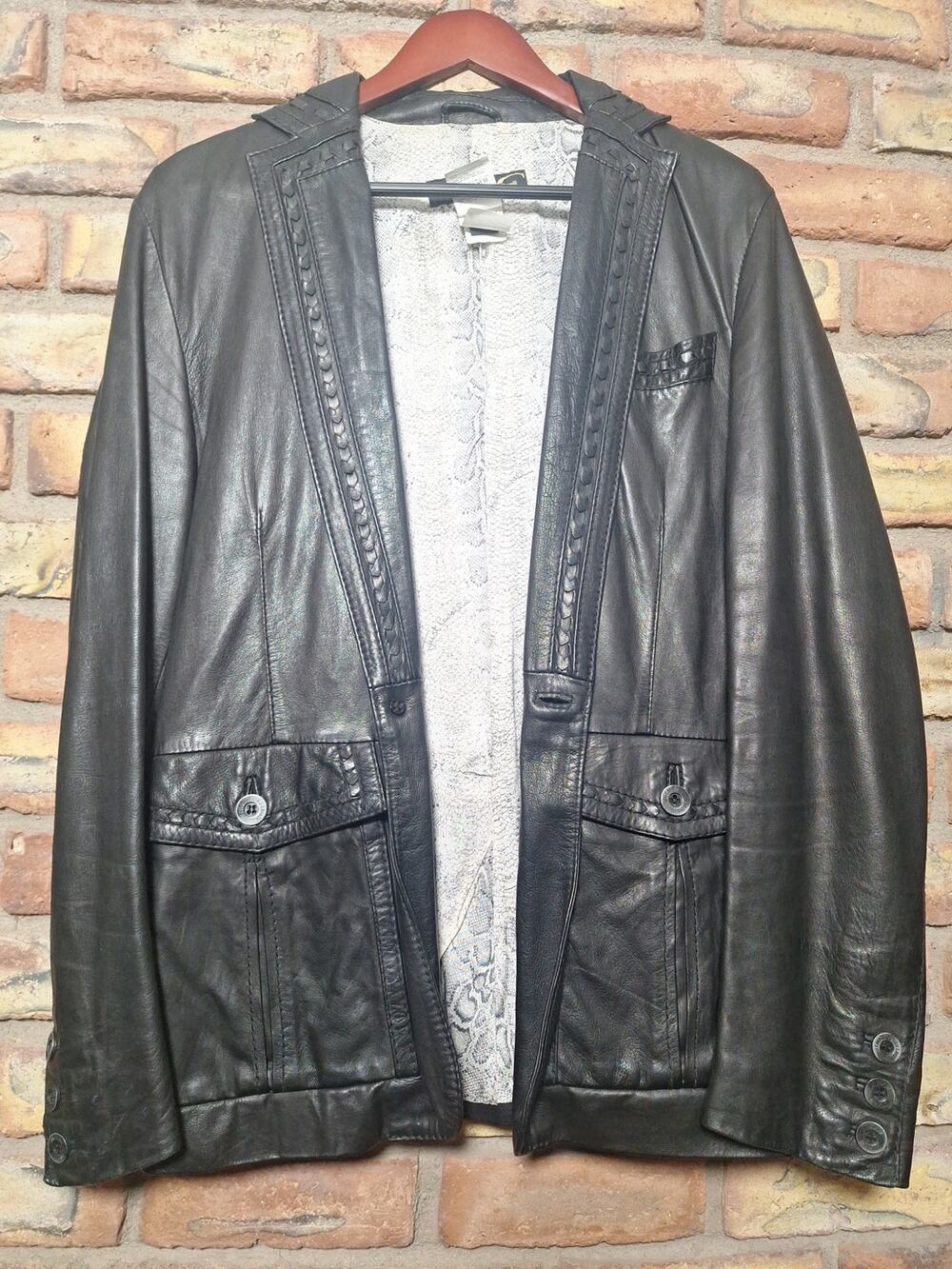 Just Cavalli Leather Blazer Jacket Black Italian Made Size 48 Mens Medium